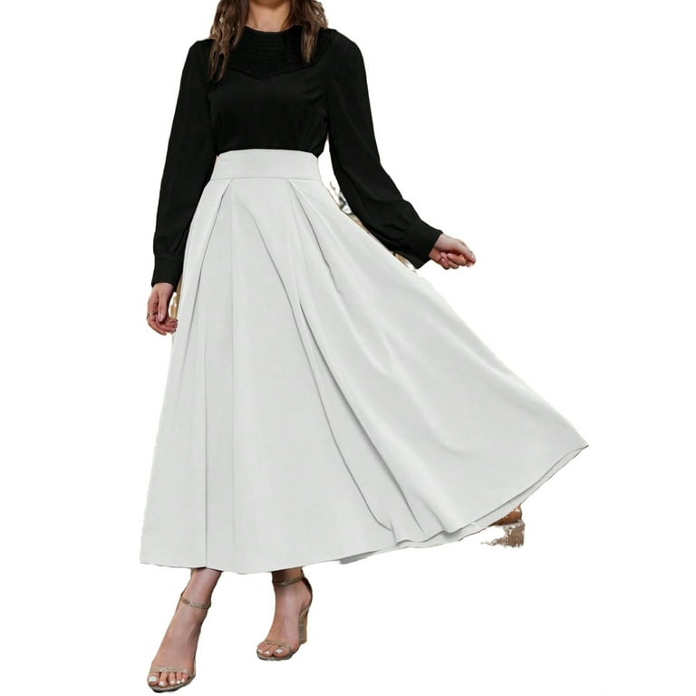Casual Solid Flared Skirts White Women Skirts Walmart
