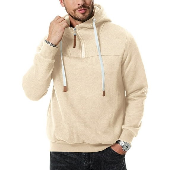 Casual Solid Hooded Sweatshirt (L, Beige)