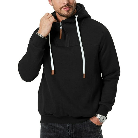 Casual Solid Hooded Sweatshirt (M, Black)