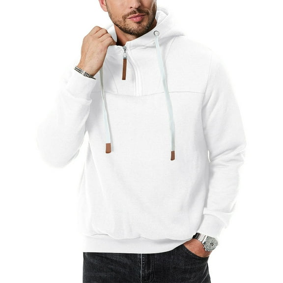 Casual Solid Hooded Sweatshirt (XL, White)