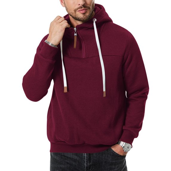 Casual Solid Hooded Sweatshirt (XL, WineRed)