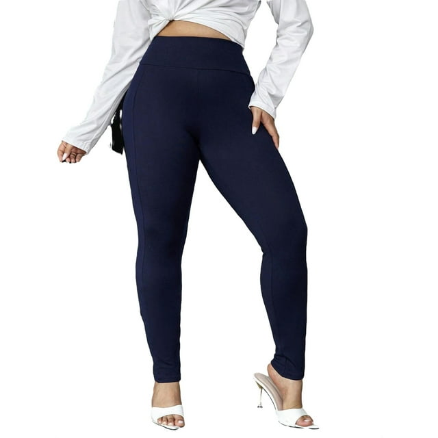 Casual Solid Navy Blue Plus Size Leggings