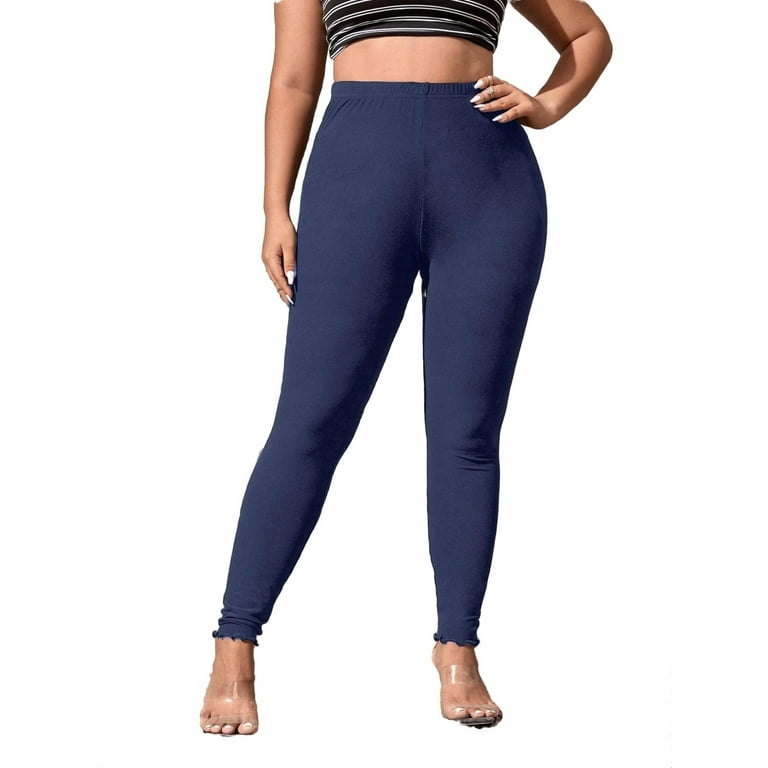 Casual Solid Navy Blue Plus Size Leggings