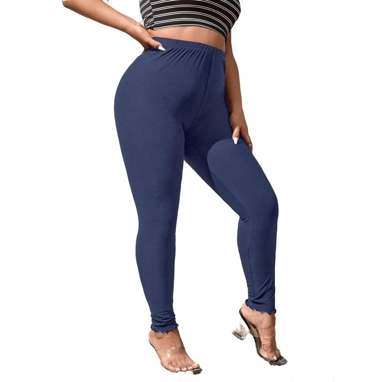 Casual Solid Navy Blue Plus Size Leggings