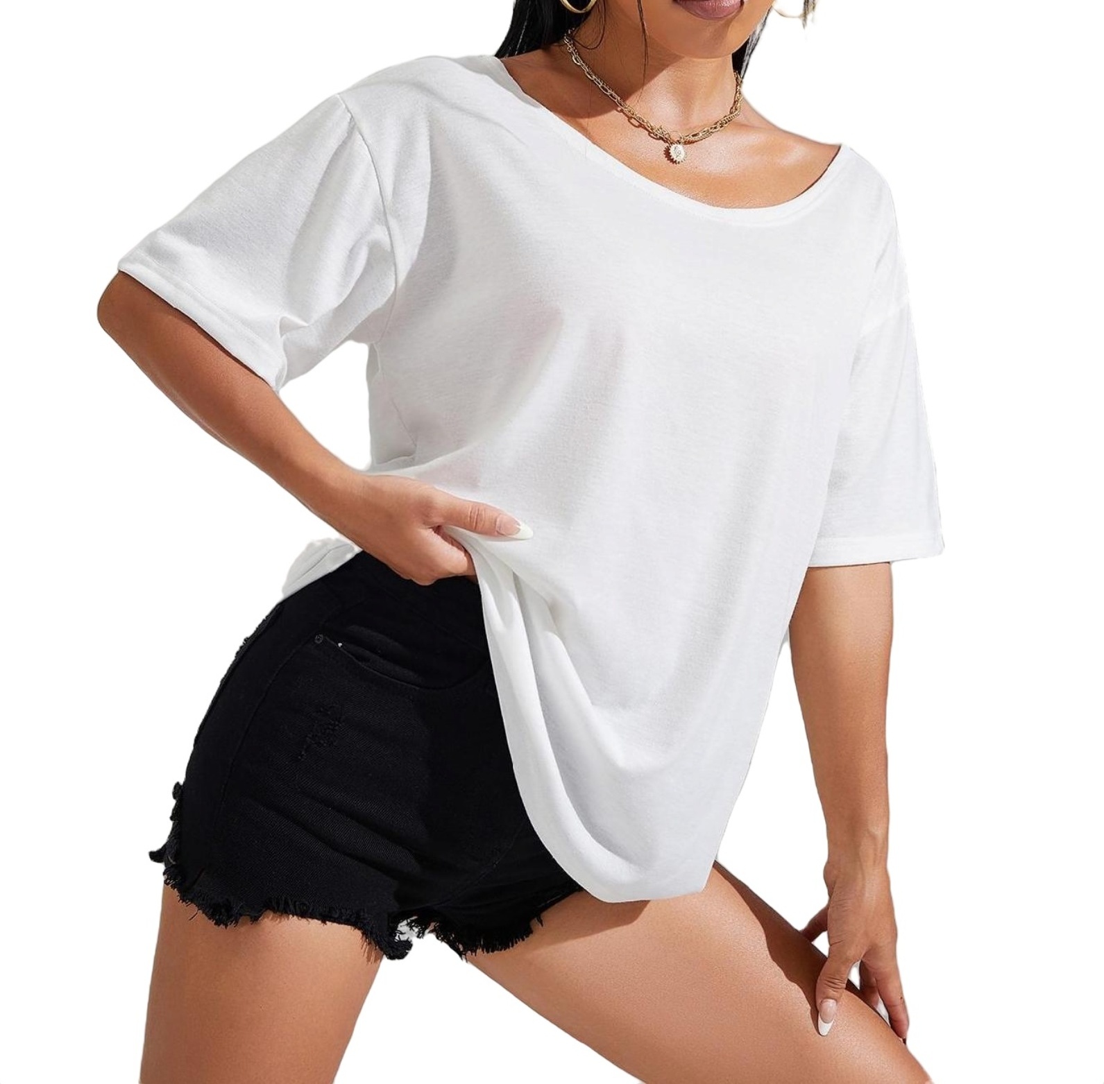 Casual Solid Off the Shoulder Elbow-Length White Women T-Shirts (Women ...
