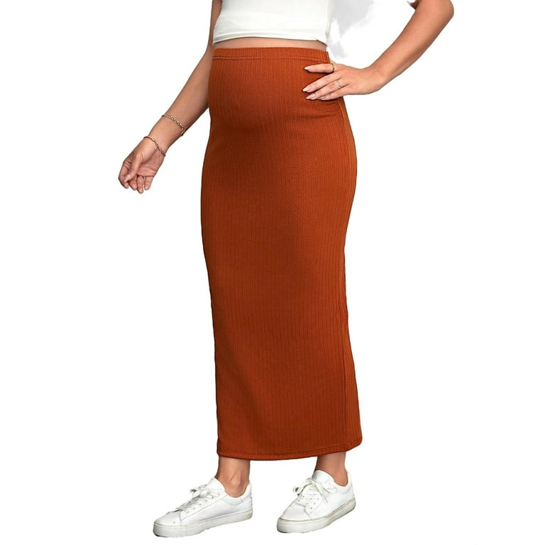 Casual Solid Pencil Skirt Rust Brown Maternity Skirts Women s Walmart