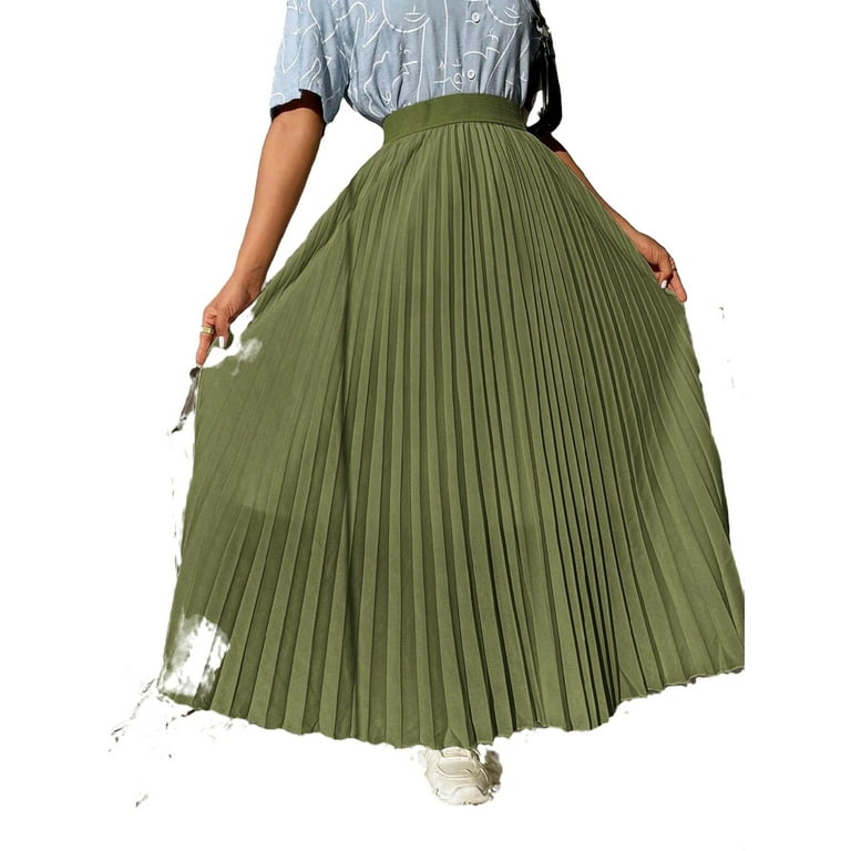 Casual Solid Pleated Olive Green Women Skirts Walmart