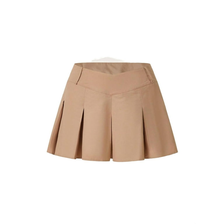 Plus size pleated skirt brown online