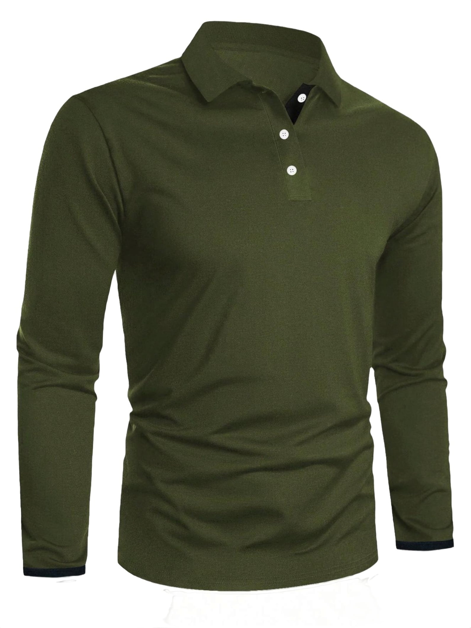 Casual Solid Polo Shirt Army Green Long Sleeve Men Polo Shirt