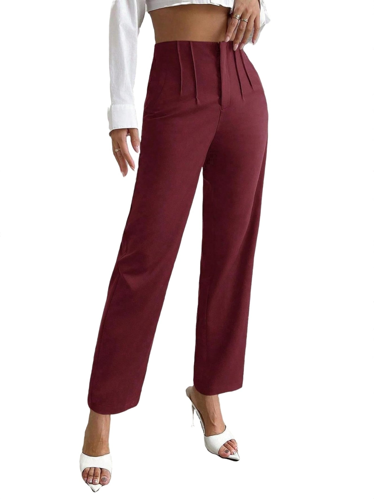 Burgundy dress pants womens online