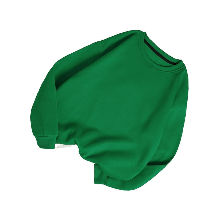 Casual Solid Pullovers Round Neck Green Women Sweatshirts