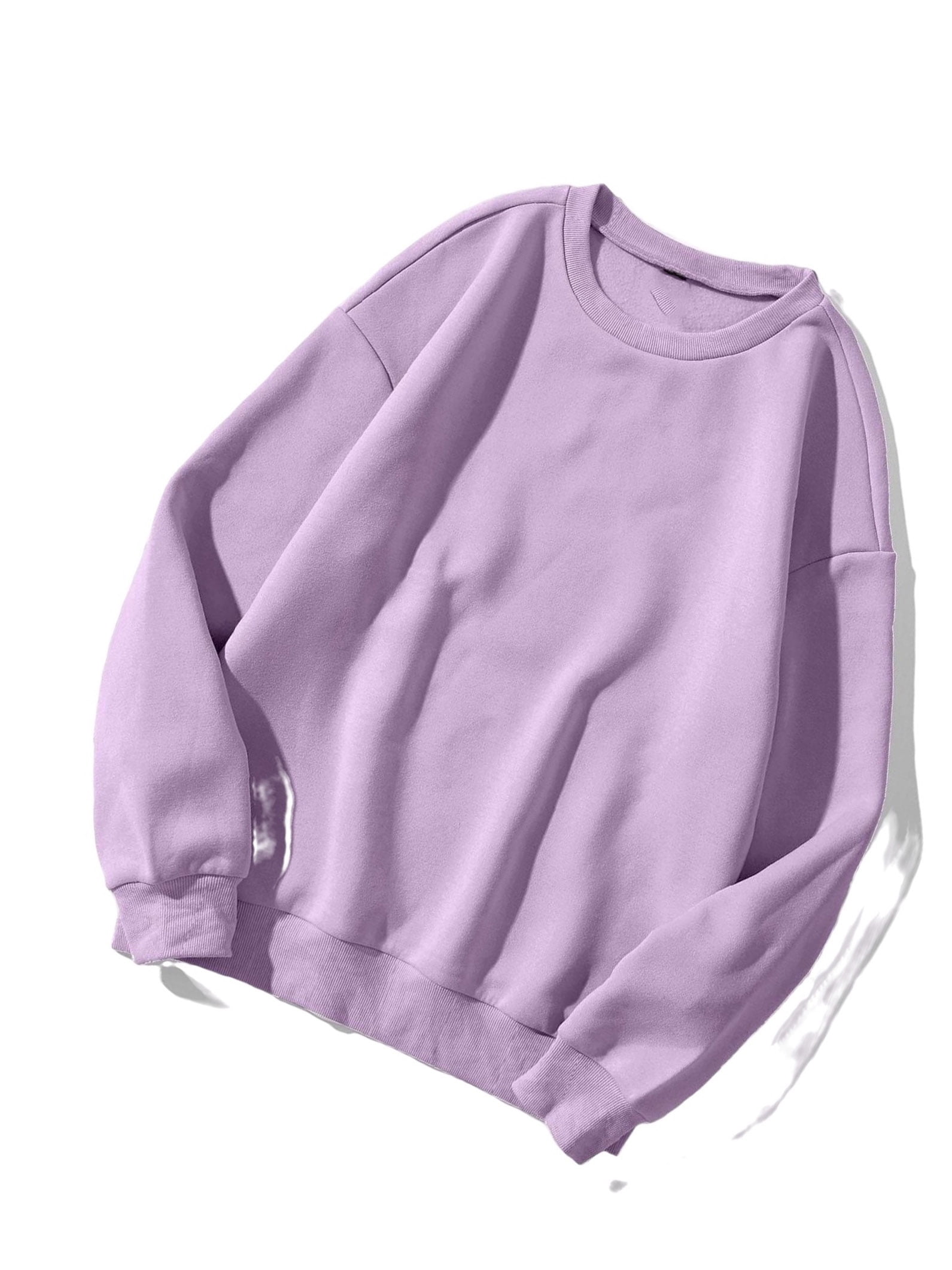 Casual Solid Pullovers Round Neck Lilac Purple Plus Size Sweatshirts
