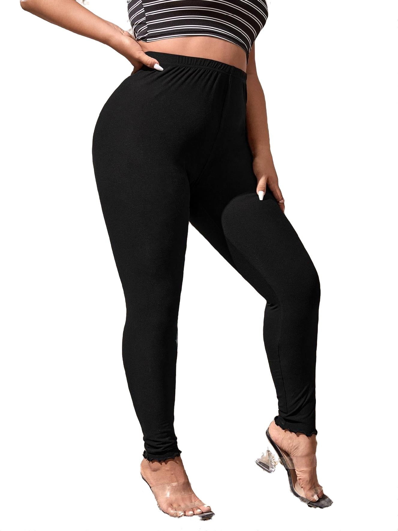 Casual Solid Regular Black Plus Size Leggings (Women's) - Walmart.com