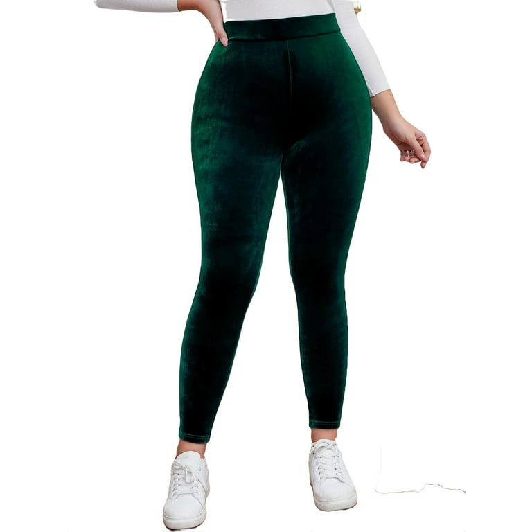 Casual Solid Regular Dark Green Plus Size Leggings (Women's)