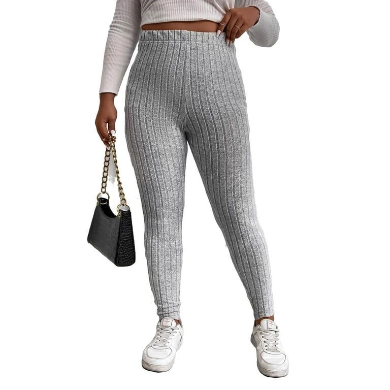 Casual Solid Regular Light Grey Plus Size Leggings Women s Plus Bottoms