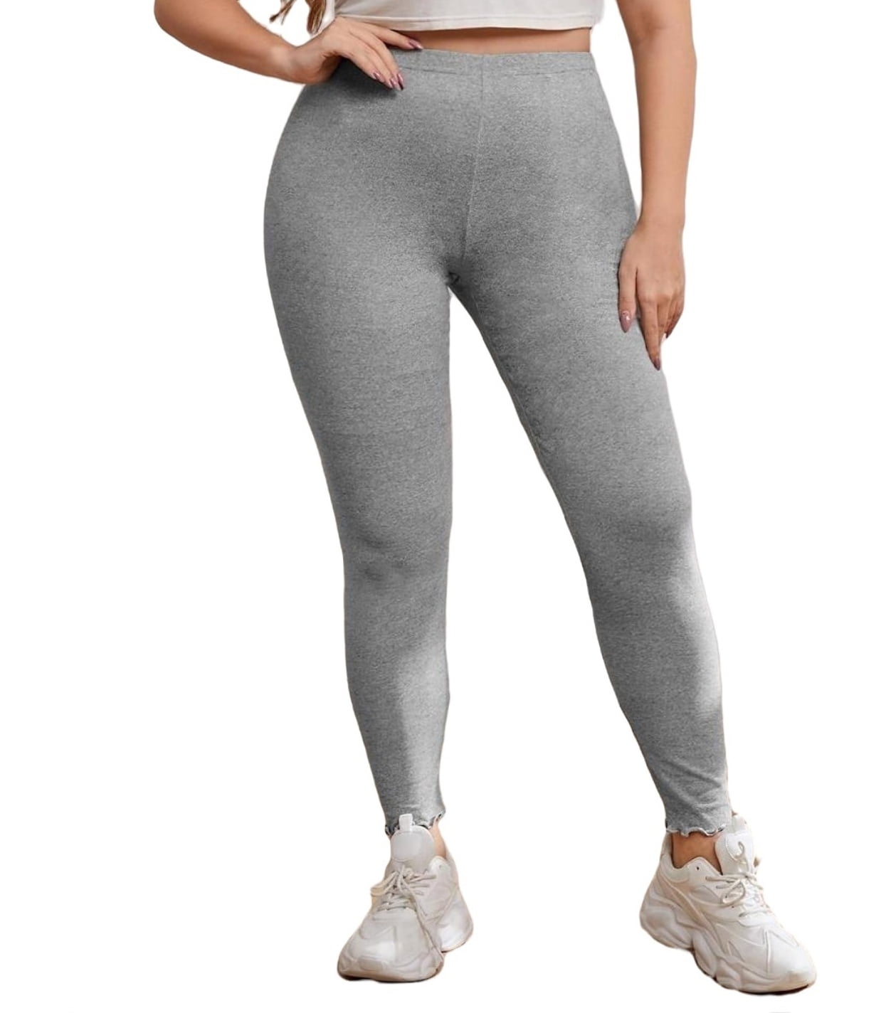 Casual Solid Regular Light Grey Plus Size Leggings (Women's)