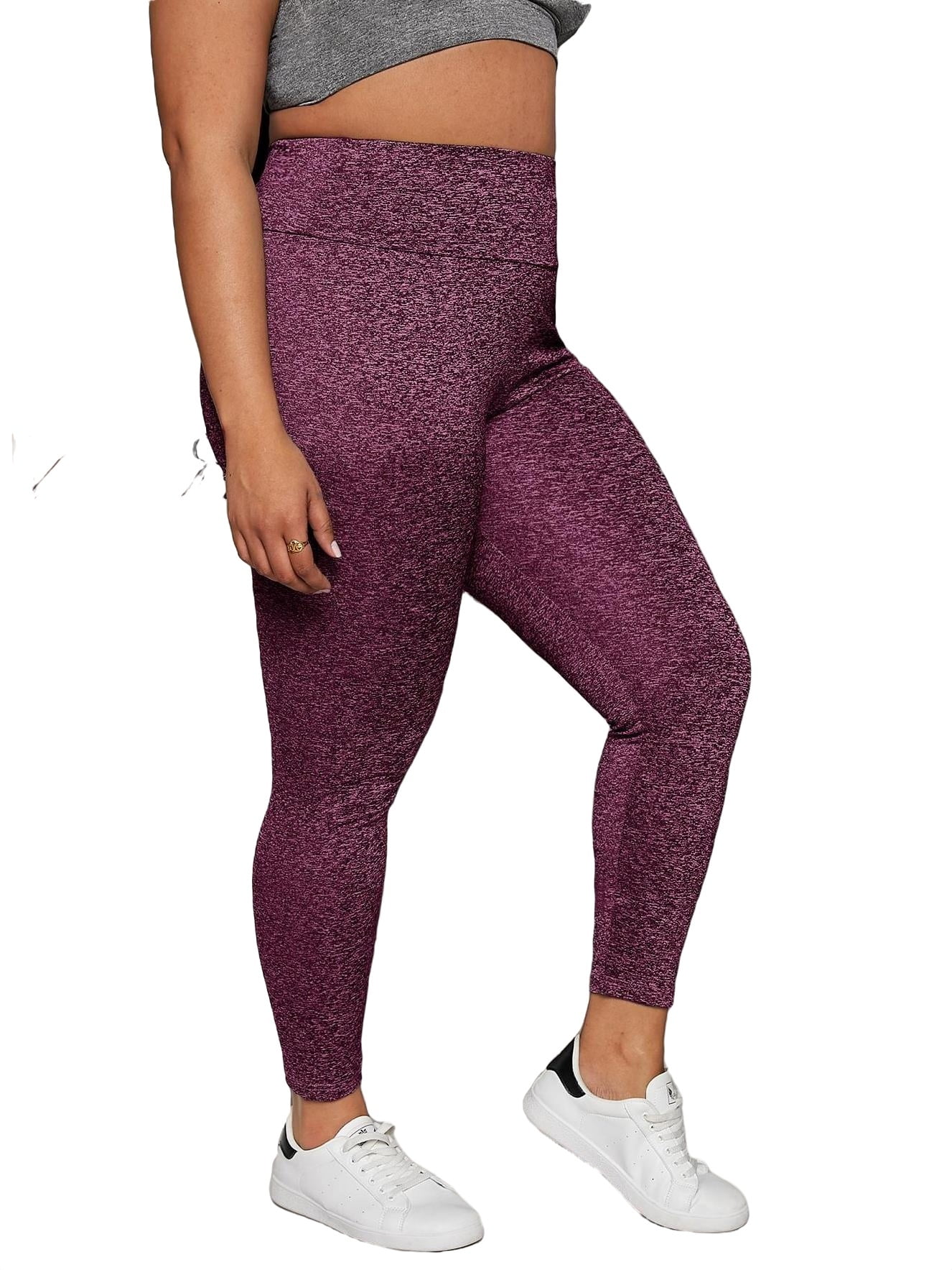 Casual Solid Regular Purple Plus Size Leggings (Women's)