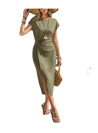 Zpanxa Women's Plus Size Summer Dresses, Solid Lapel Single Breasted Short  Sleeve Shirt Dress, Oversize Mini Dress, Large Size Shirt Dress Green XL