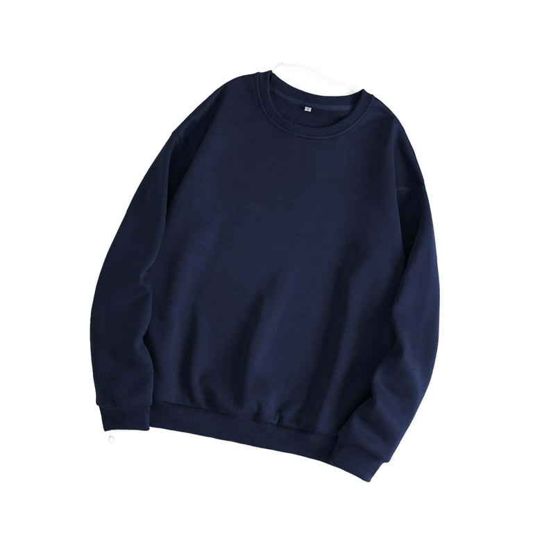 Casual Solid Round Neck Pullovers Long Sleeve Navy Blue Women Sweatshirts Women s