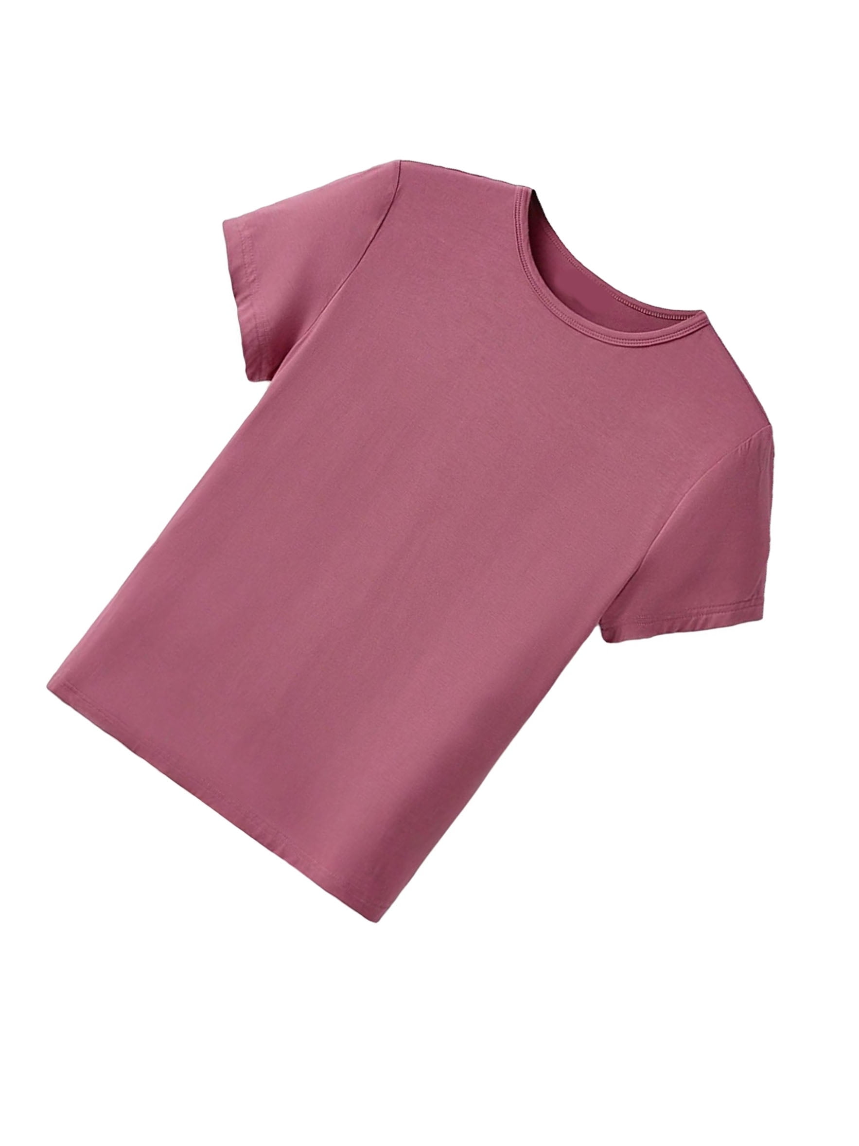 Casual Solid Round Neck Slim Tee Short Sleeve Mauve Purple Plus Size  T-shirts (Women's Plus)
