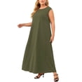 thumbnail image 1 of Casual Solid Round Neck Tank Sleeveless Army Green Plus Size Dresses (Women's), 1 of 4