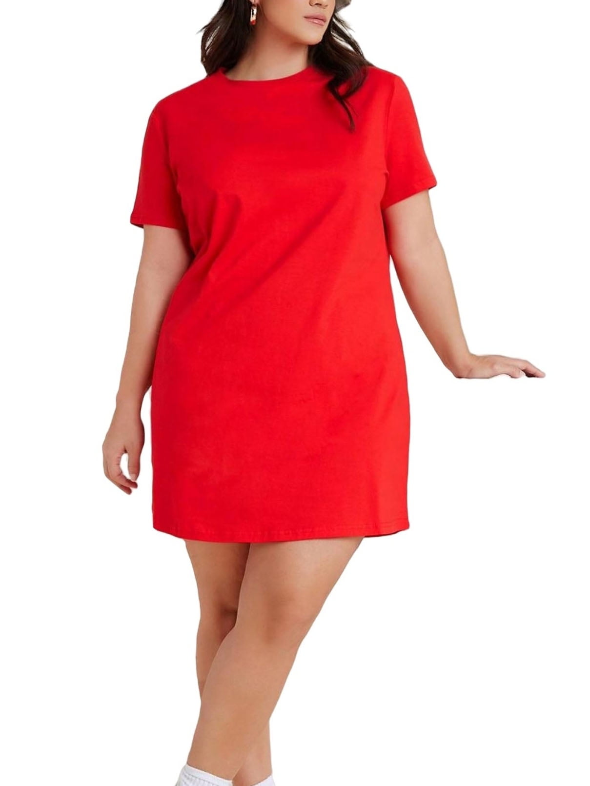 Casual Solid Round Neck Tee Short Sleeve Red Plus Size Dresses (Women's  Plus) - Walmart.com