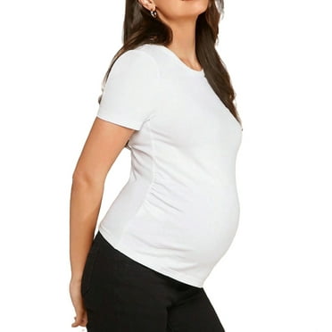 Casual Solid Round Neck Tee Short Sleeve White Maternity T-shirts (Maternity's)