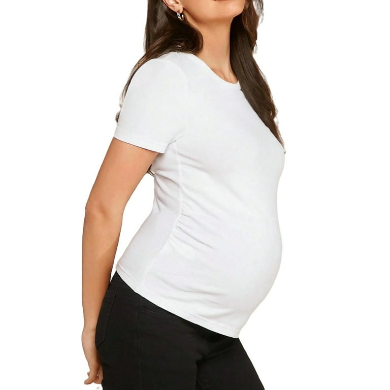 Casual Solid Round Neck Tee Short Sleeve White Maternity T-shirts (Pregnant  Women's)