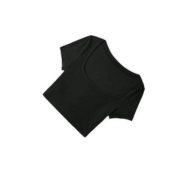 Casual Solid Scoop Neck Short Sleeve Black Women T-Shirts (Women's)