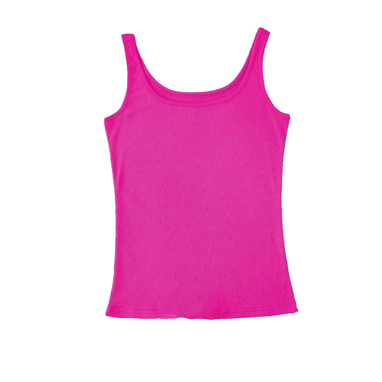 Casual Solid Scoop Neck Tank Top Hot Pink Women's Tank Tops & Camis  (Women's)