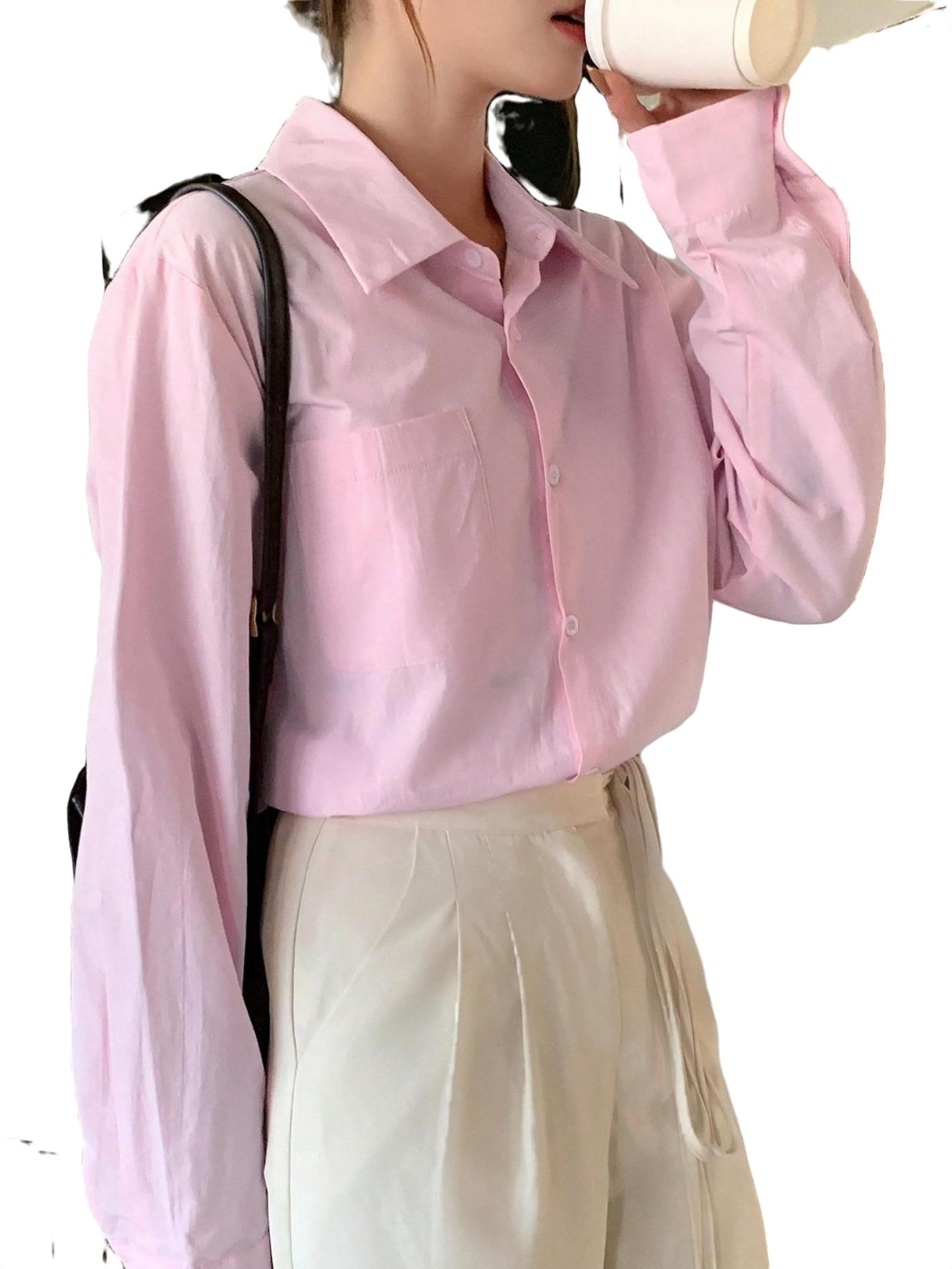 Women's Shirt Blouse Plain Casual Black White Pink Mesh Long Sleeve