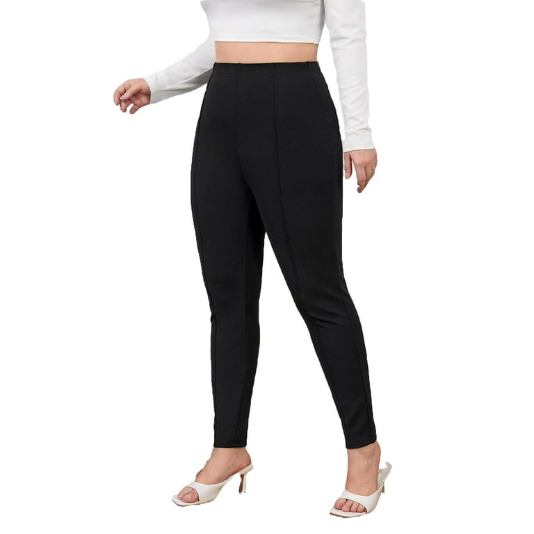 Casual Solid Skinny Black Plus Size Pants (Women's) 