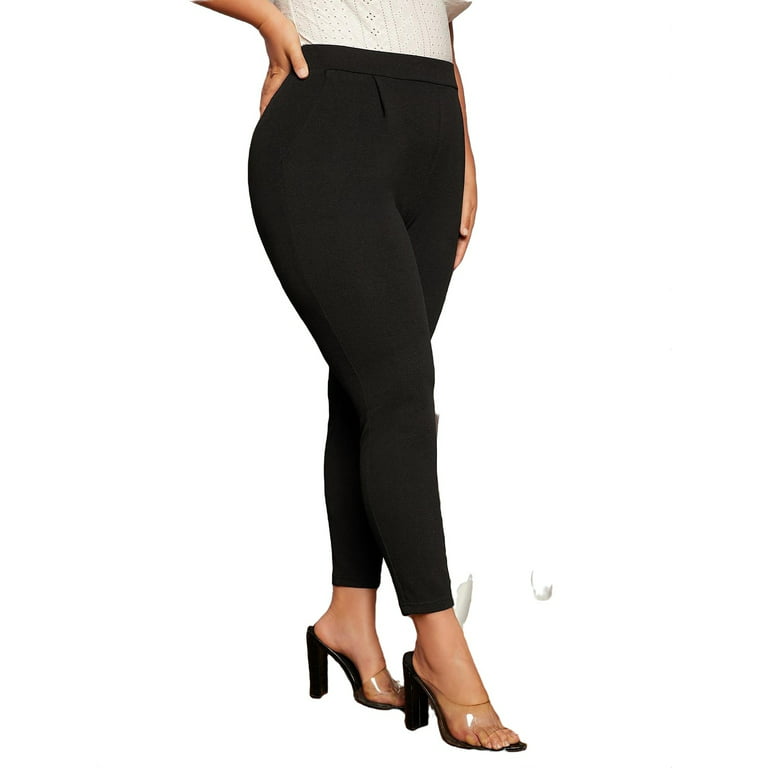 Casual Solid Skinny Black Plus Size Pants (Women's)