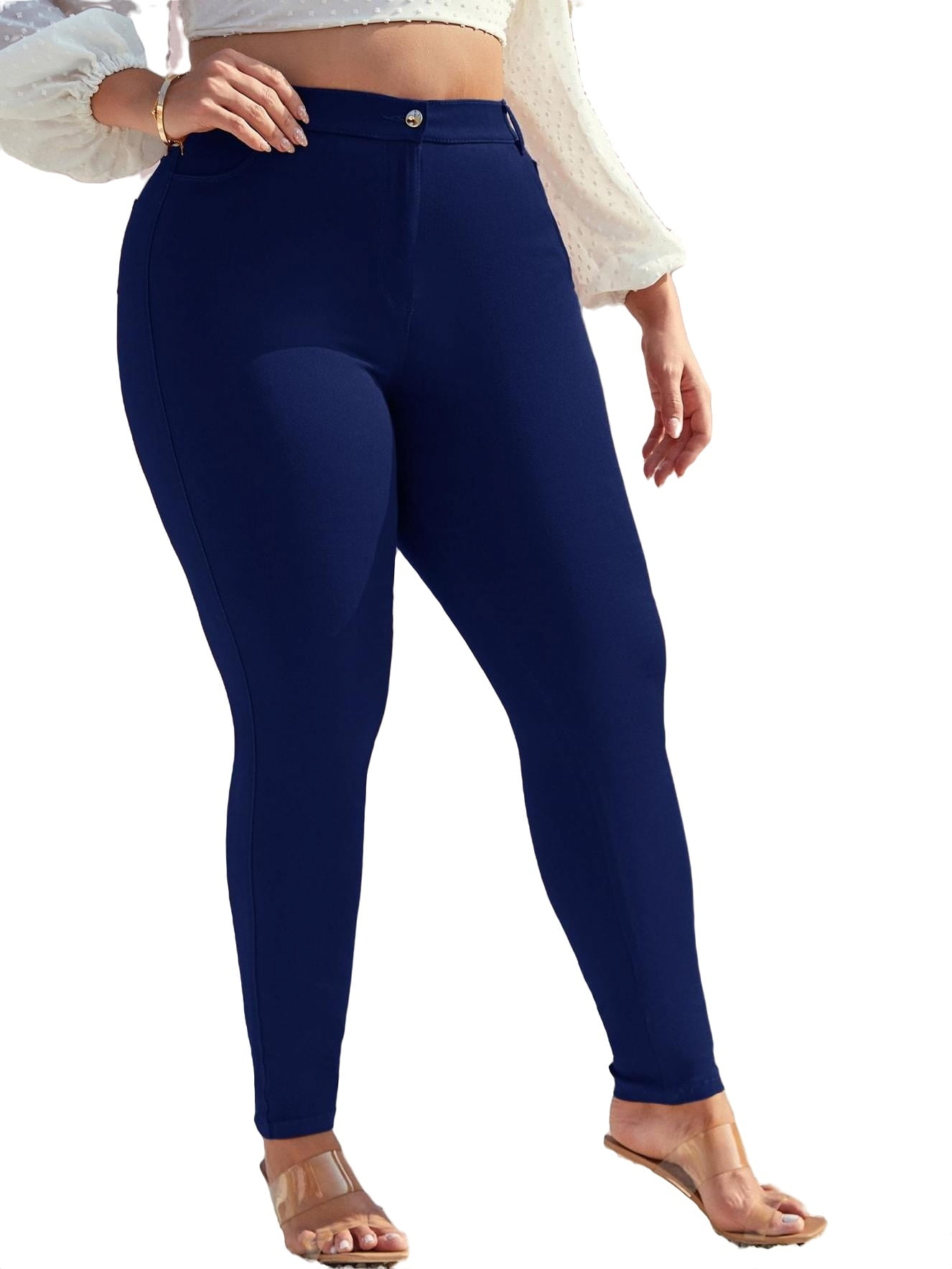 Casual Solid Skinny Royal Blue Plus Size Pants (Women's)