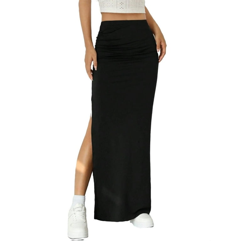 Casual Solid Slit Skirts Black Women Skirts Walmart