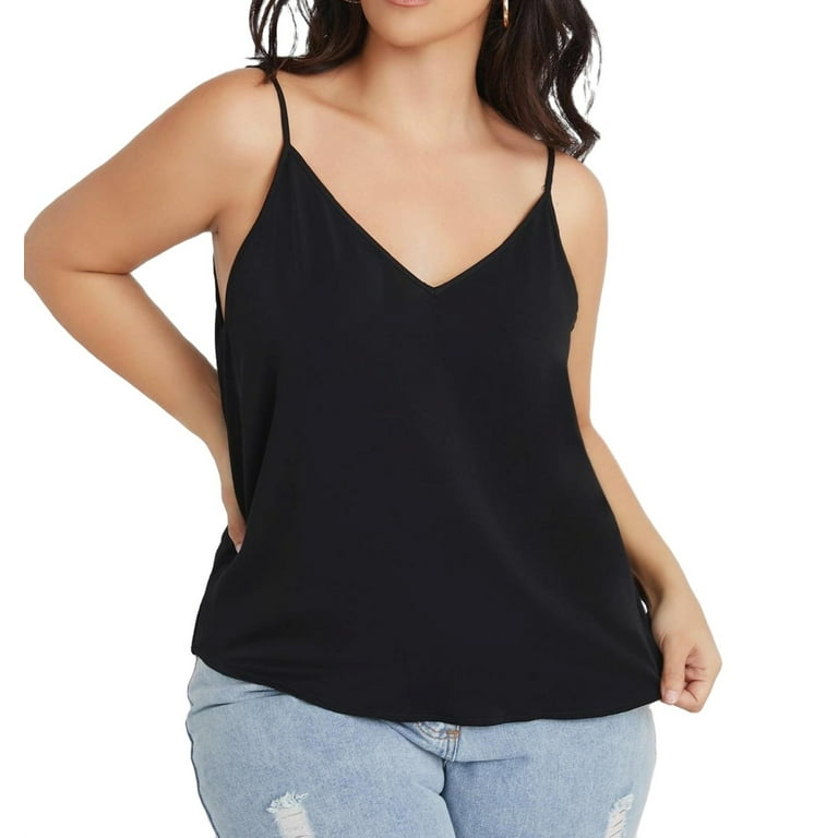 Casual Solid Spaghetti Strap Cami Black Plus Size Tank Tops Camis Women s Walmart