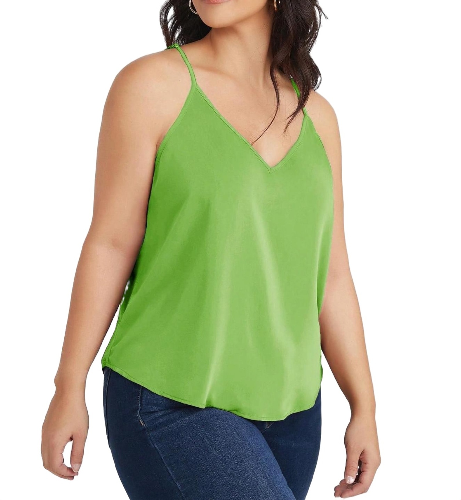 Casual Solid Spaghetti Strap Cami Lime Green Plus Size Tank Tops Camis Women s