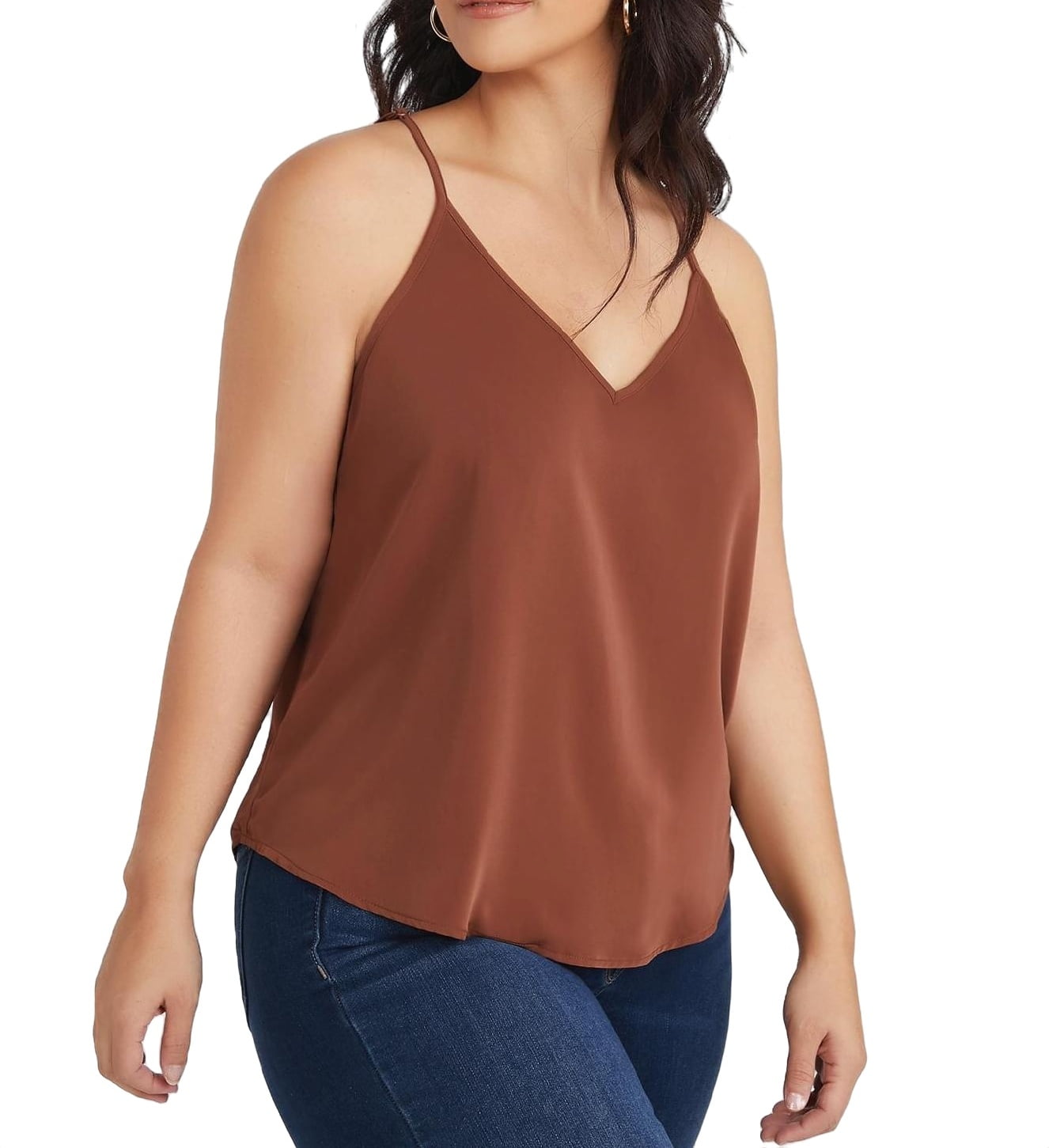 Casual Solid Spaghetti Strap Cami Rust Brown Plus Size Tank Tops & Camis  (Women's) 