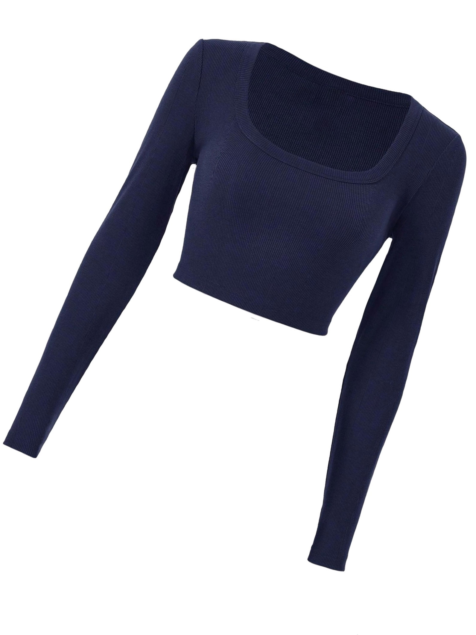 Navy blue long sleeve crop top hotsell