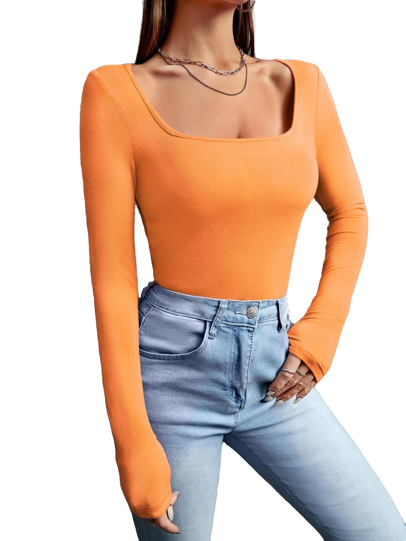 orange square neck top