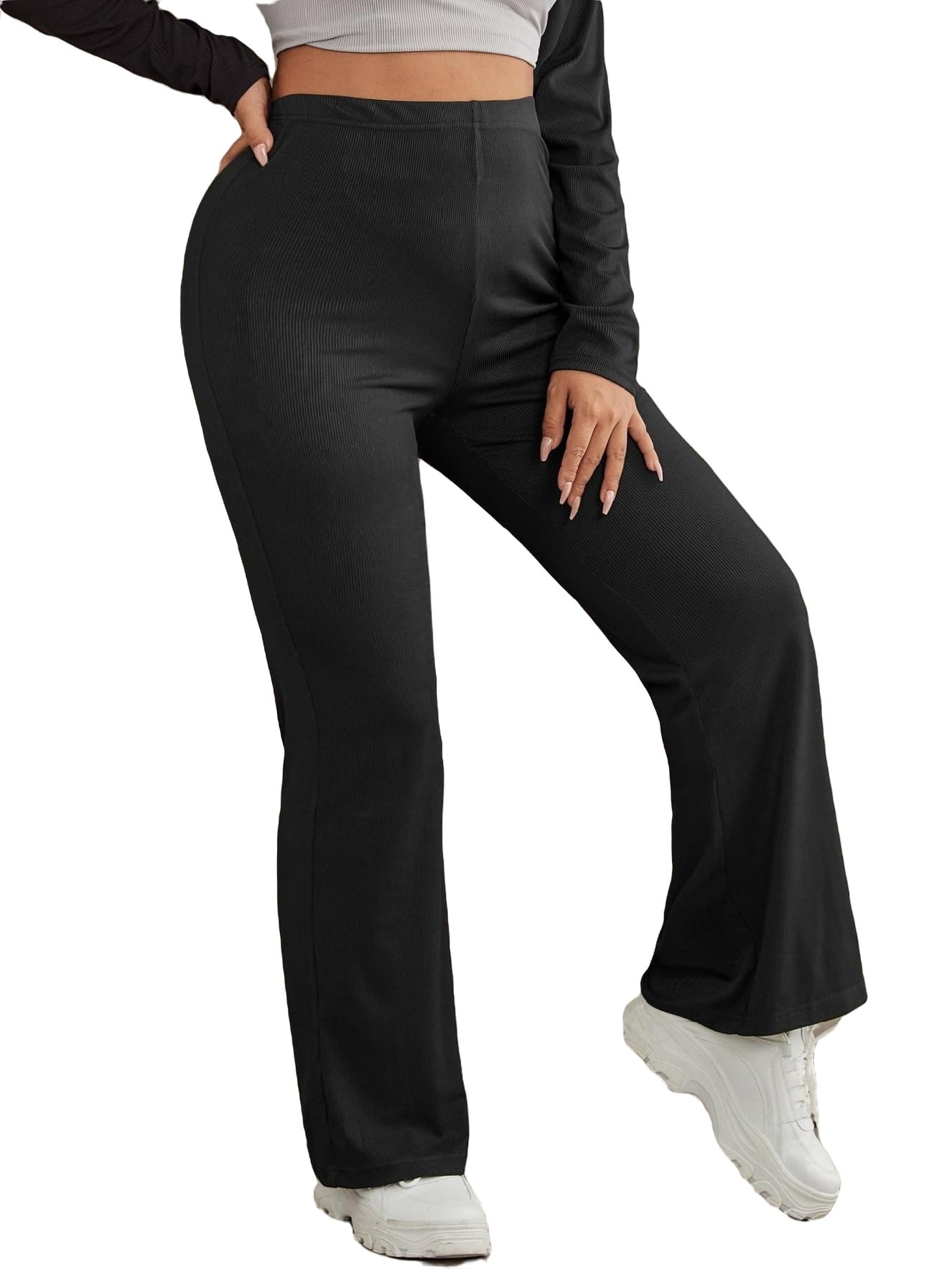 Casual Solid Straight Leg Black Plus Size Pants (Women's) - Walmart.com