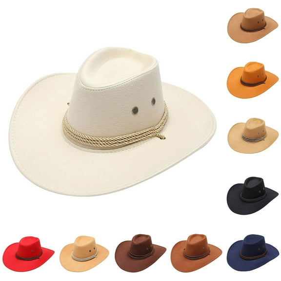 Casual Solid Summer Western Style Cowboy Sun Hat Wide Brim Travel Sun Cap
