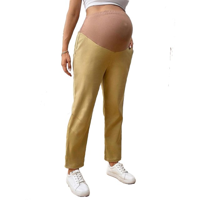 Casual Solid Tapered/Carrot Khaki Maternity Pants (Women's)
