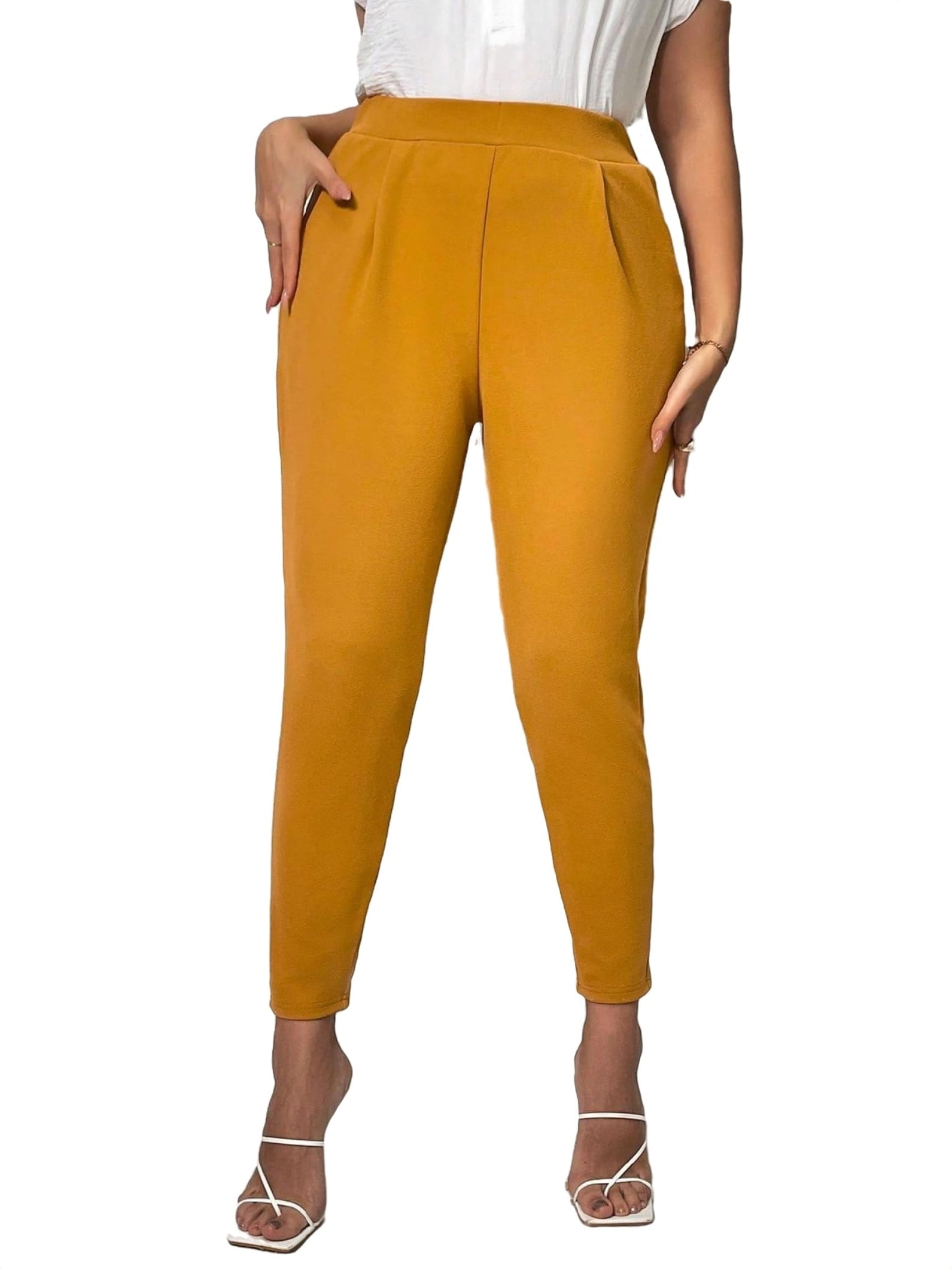 Casual Solid Tapered Carrot Mustard Yellow Plus Size Pants Walmart
