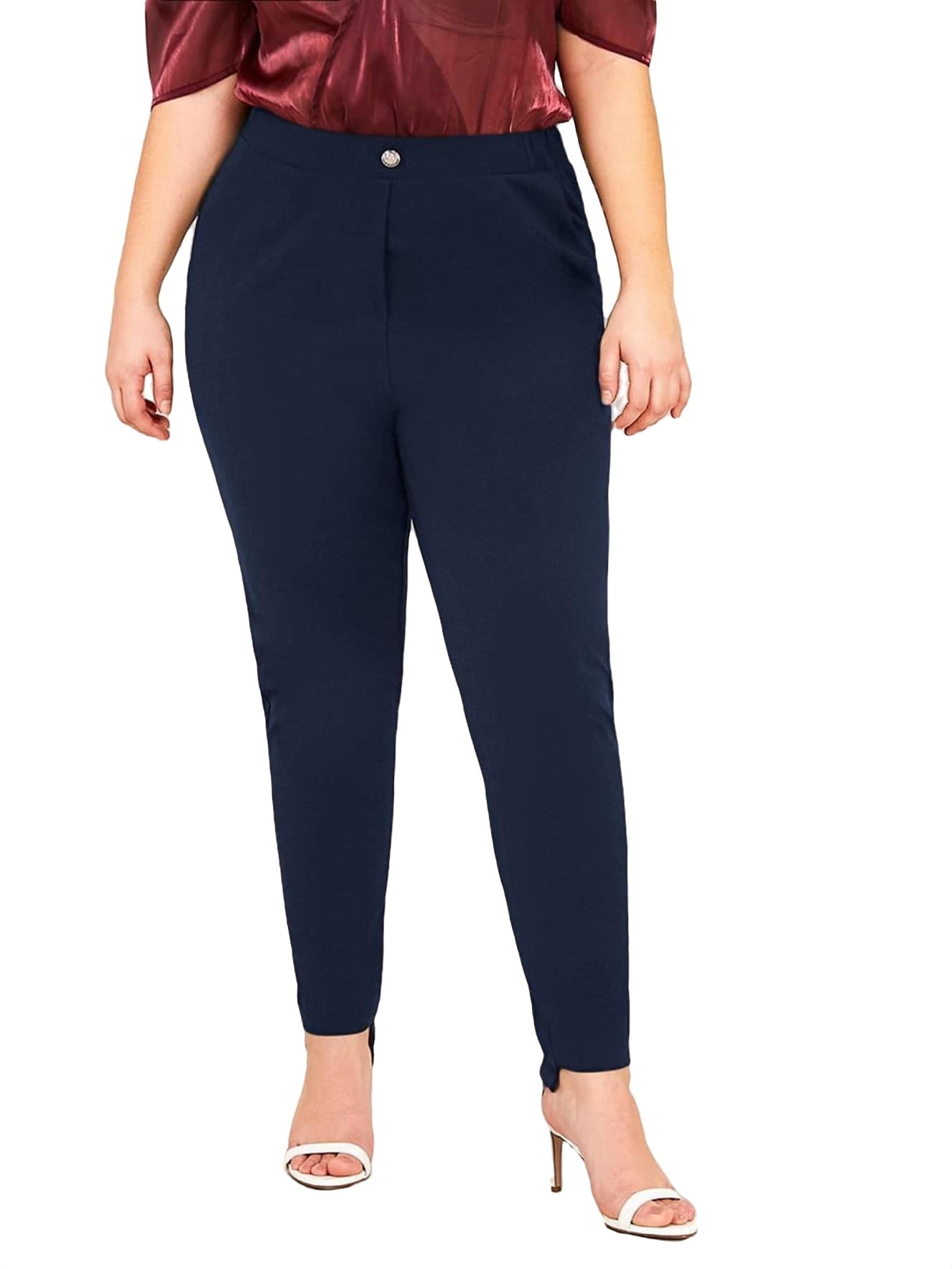 Casual Solid Tapered Carrot Navy Blue Plus Size Pants Women s