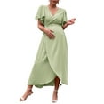Casual Solid V neck A Line Dress Short Sleeve Mint Green Maternity