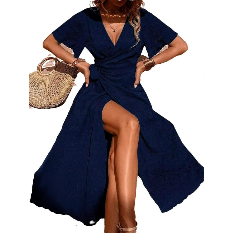 Casual Street Solid Flounce O Neck Short Sleeve Dress Casual Street Solid Flounce O Neck Short Sleeve Dress