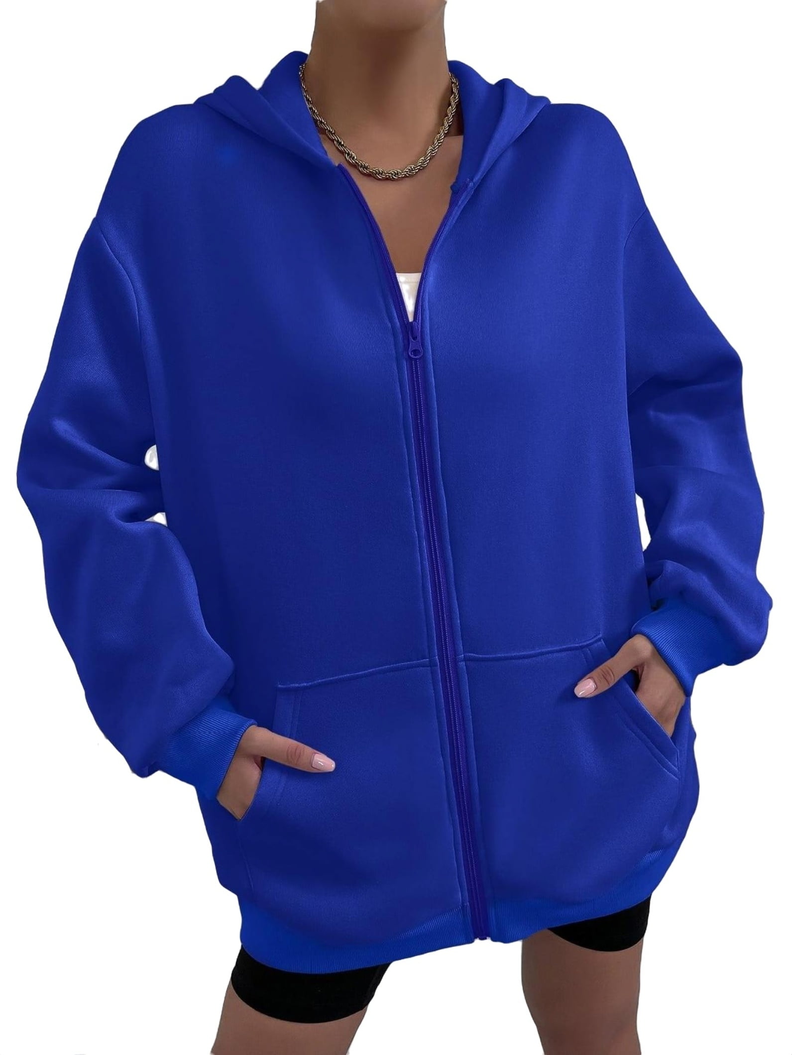 Casual Solid Zip Up Hoodie Long Sleeve Royal Blue Women Sweatshirts Women s Walmart
