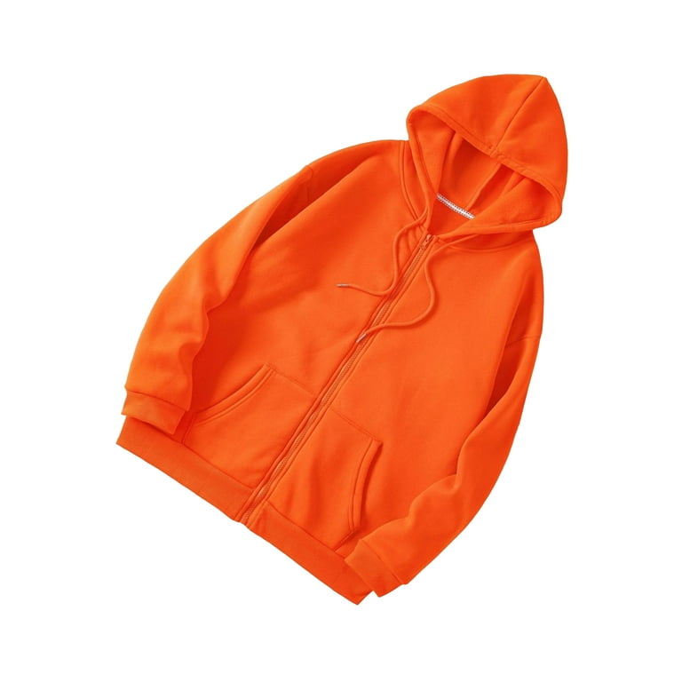 Casual Solid Zip Up Hoodie Orange Women Sweatshirts