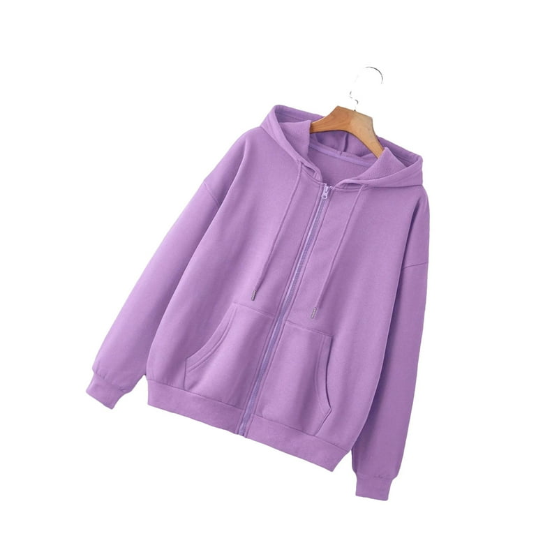 Casual Solid Zip Up Hoodie Purple Plus Size Thermal Lined Casual Solid Zip Up Hoodie Purple Plus Size Thermal Lined